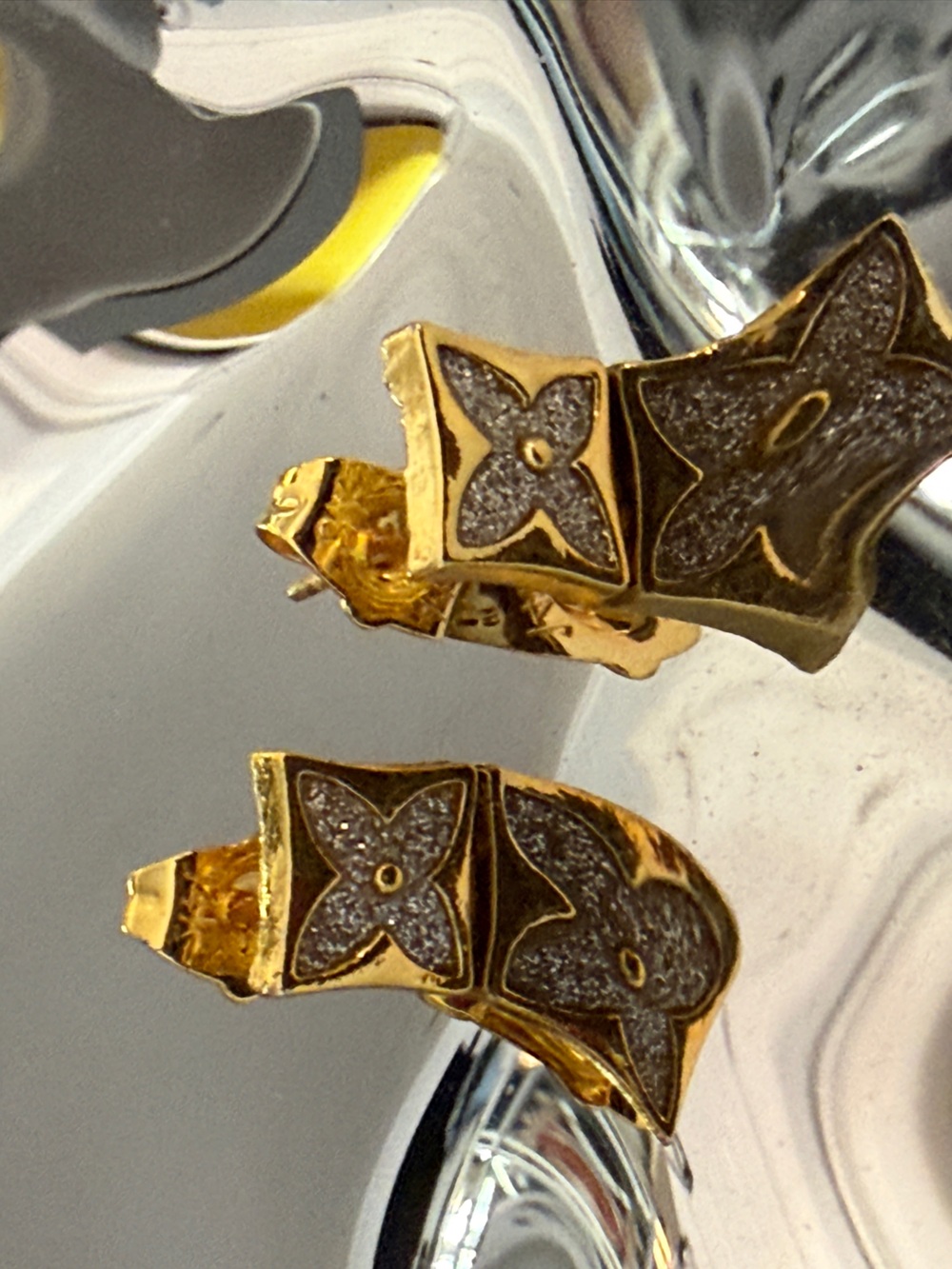 Gold Tone Floral Pave Stone Accent, Women’s Earrings like LV
